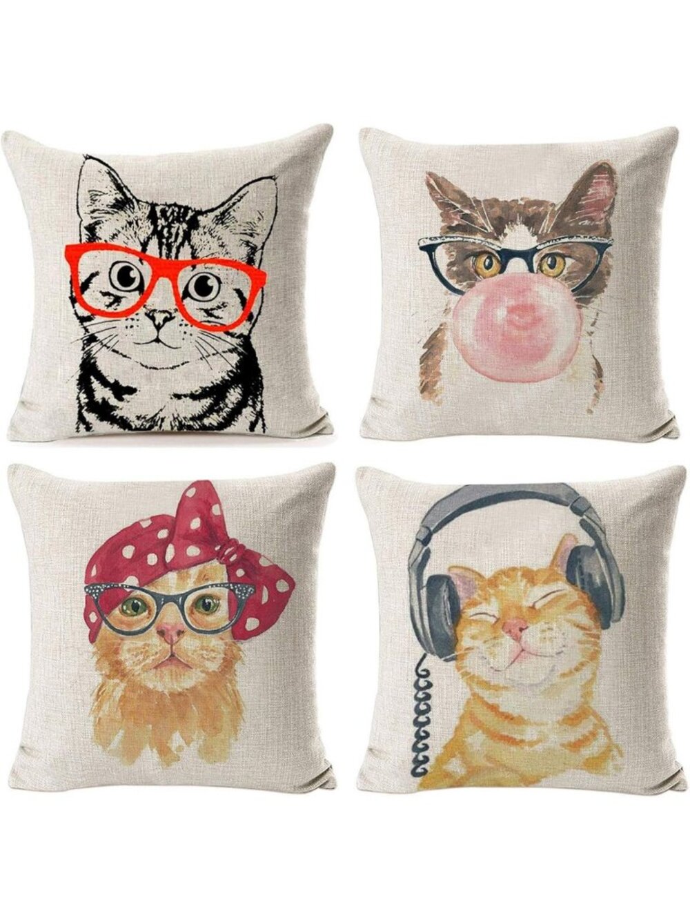 Cozy Cat Throw Pillow Covers - 18" x 18" Animal Cushion Cases for Couch & Sofa